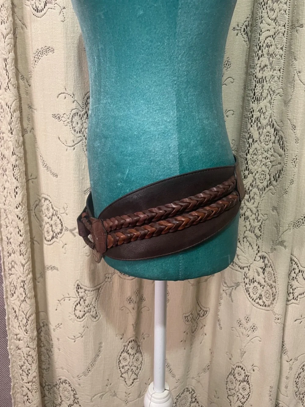 Vintage Faux leather boho belt with braid buckle